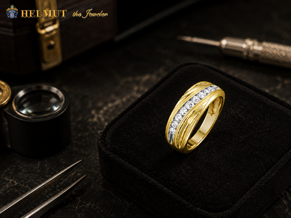 Gold diamond band with layered contemporary design