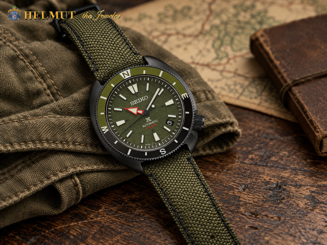 Olive green Seiko field watch with military-style strap