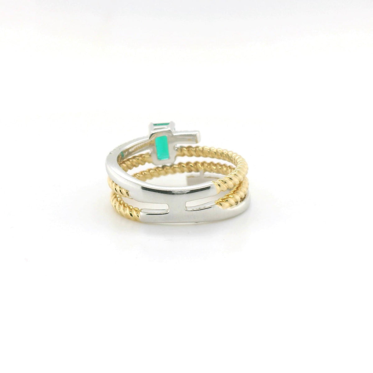 Chatham Two-Tone .52ct Lab Emerald & Diamond Ring
