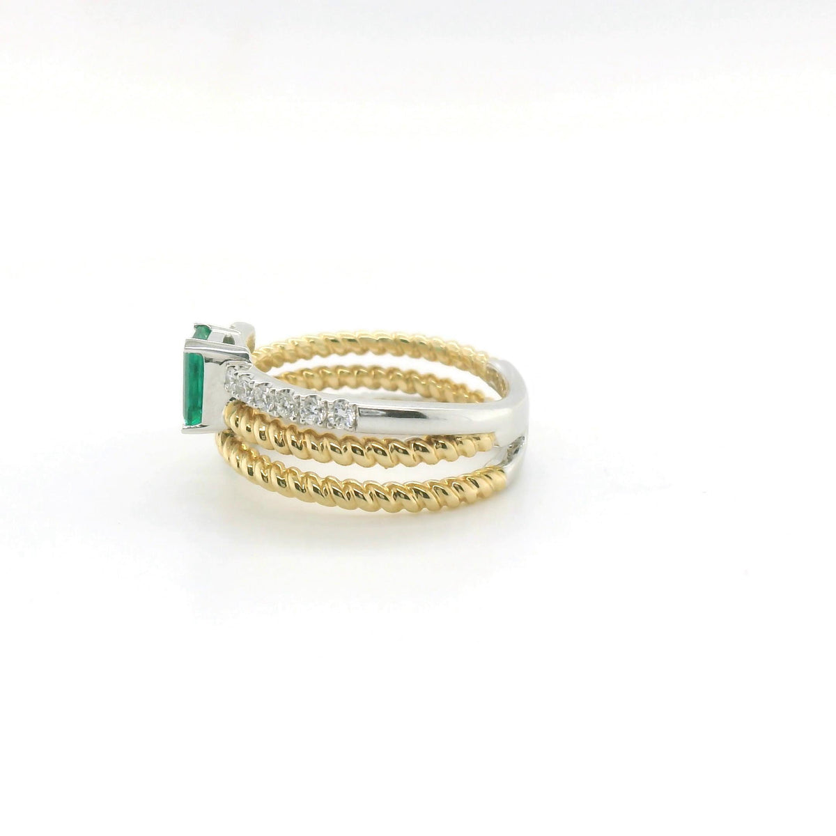 Chatham Two-Tone .52ct Lab Emerald & Diamond Ring