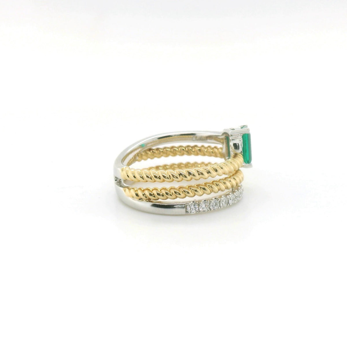 Chatham Two-Tone .52ct Lab Emerald & Diamond Ring