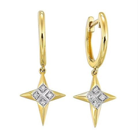 Perfect Love .07ct Diamond Gold Star Dangle Drops