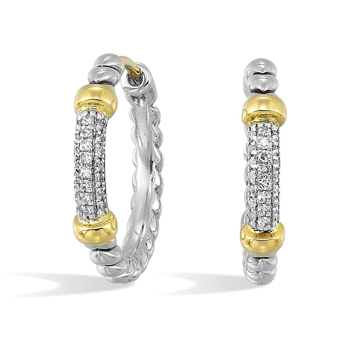 Perfect Love Two-Tone Silver Diamond Hinge Hoop Earrings