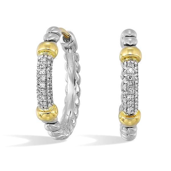 Perfect Love Two-Tone Silver Diamond Hinge Hoop Earrings
