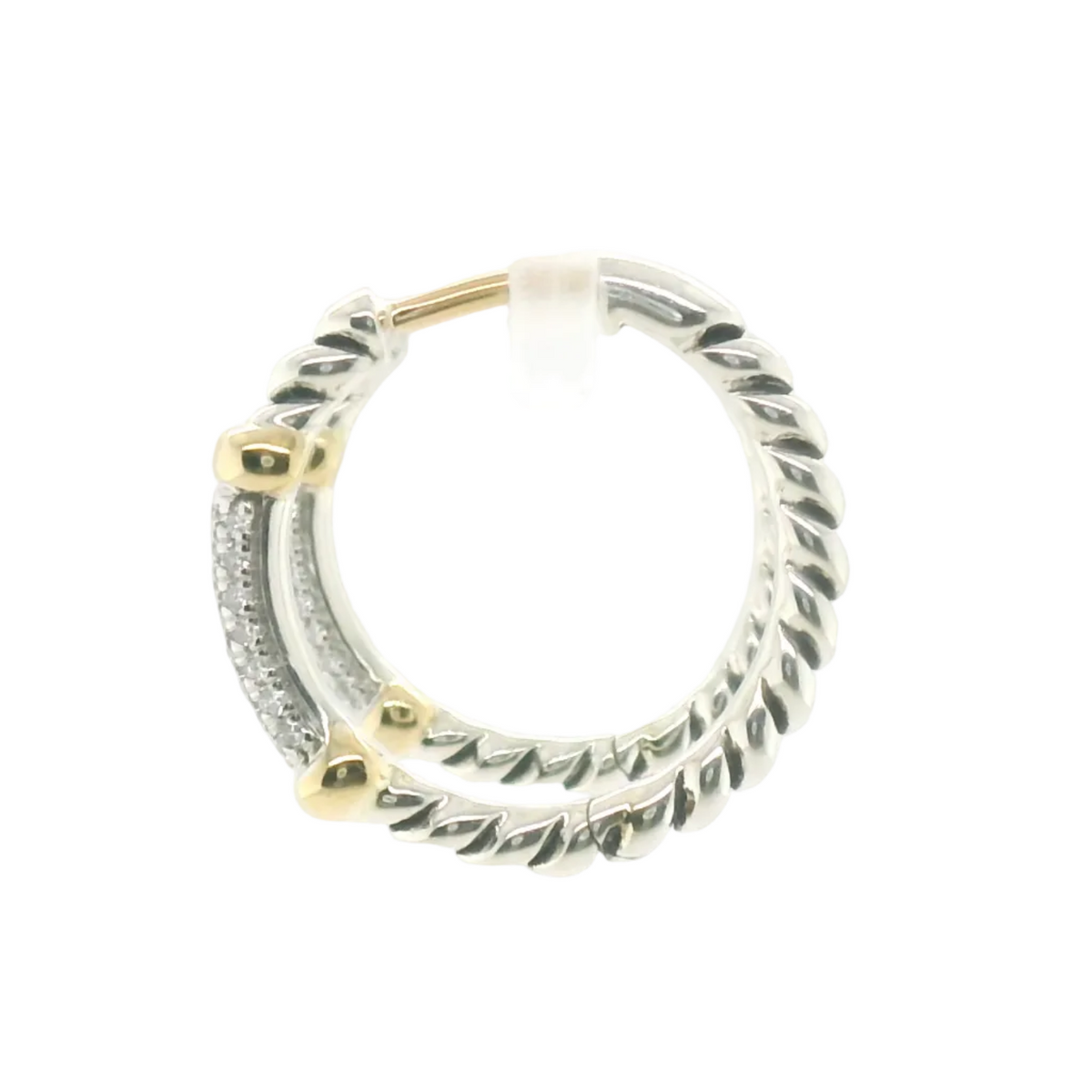 Perfect Love Two-Tone Silver Diamond Hinge Hoop Earrings