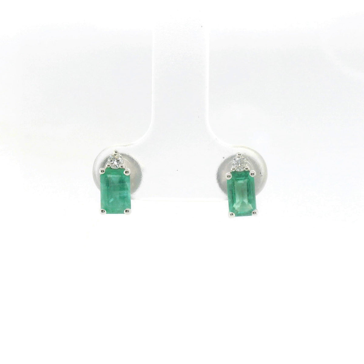 Chatham 14k White Gold Lab Emerald Studs