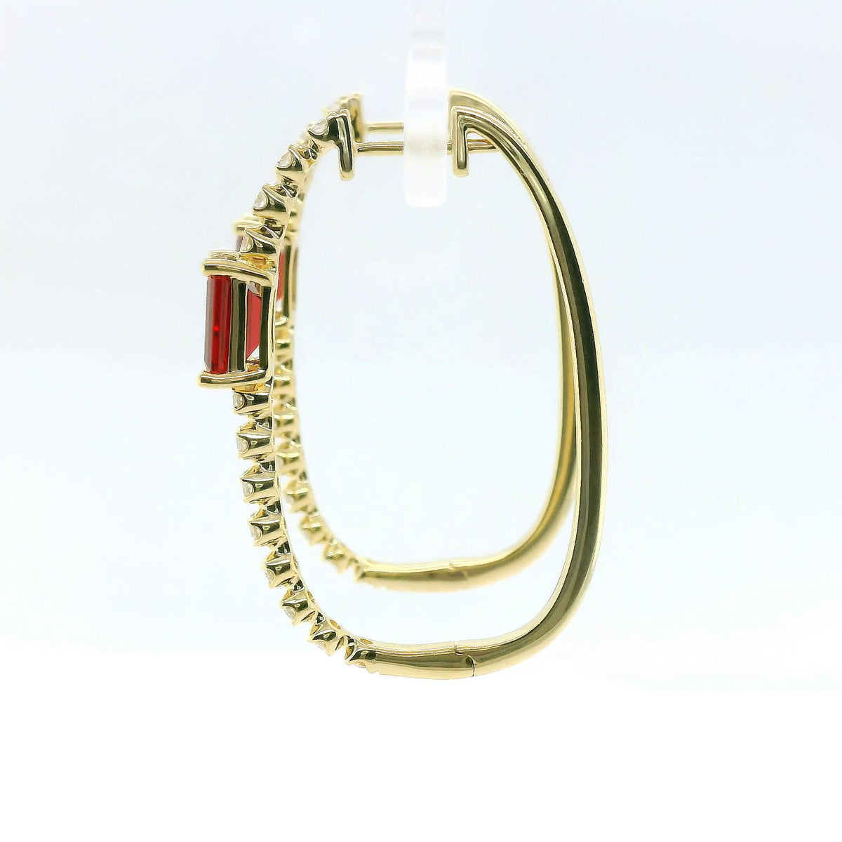 Chatham 2.4ct Lab Ruby & Diamond Hoop Earrings