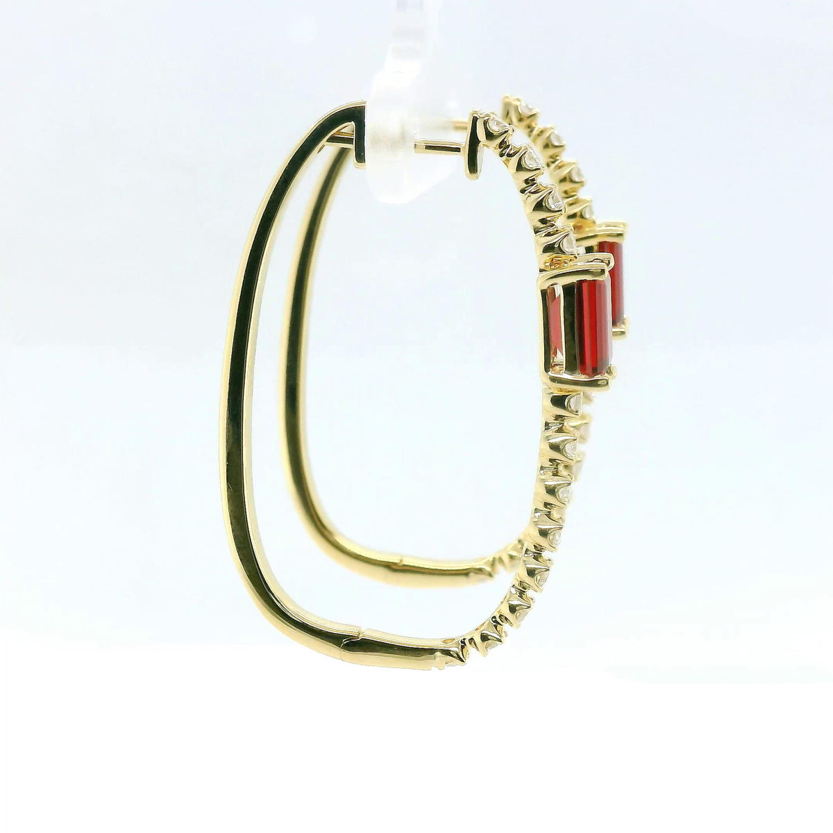 Chatham 2.4ct Lab Ruby & Diamond Hoop Earrings