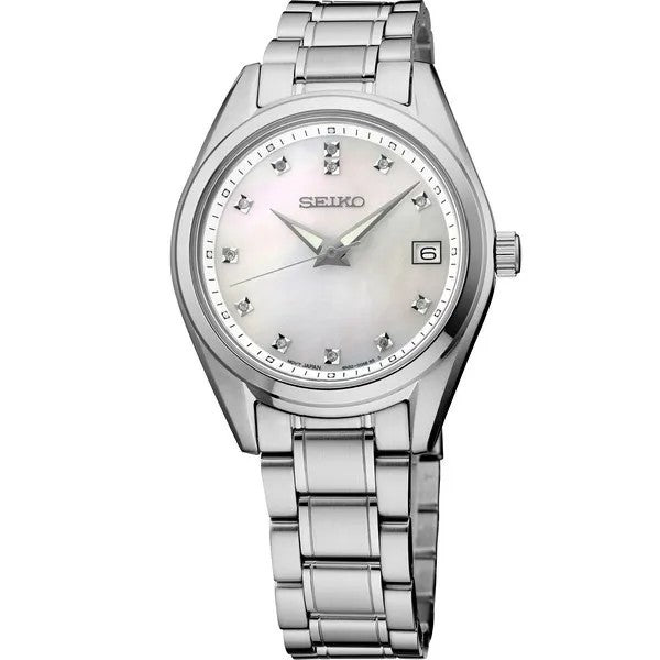 Seiko Ladies Stainless Steel Diamond Mother of Pearl Dial Watch