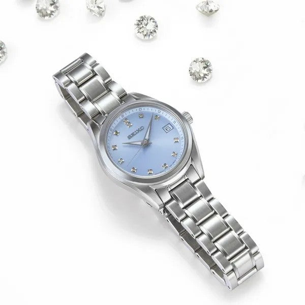 Seiko Ladies Diamond Stainless Steel Light Blue Dial Watch