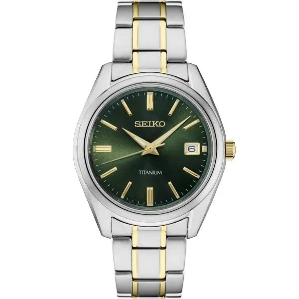 Seiko Essentials Two-Tone Green Dial Titanium Watch