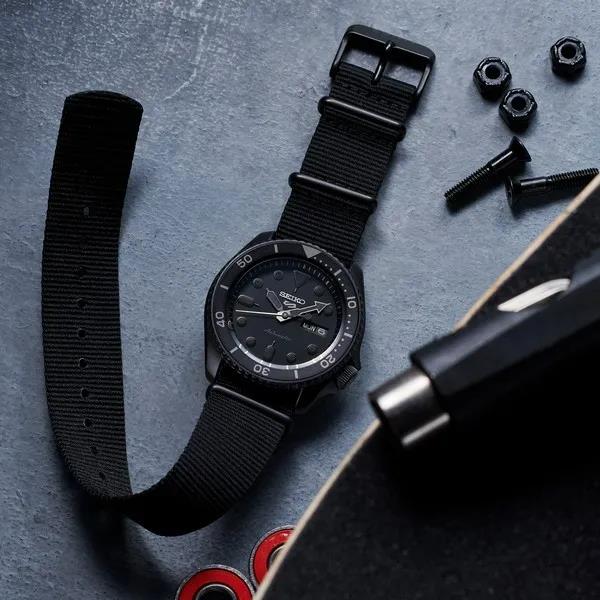 Seiko 5 Sports All-Black Nylon Strap Watch