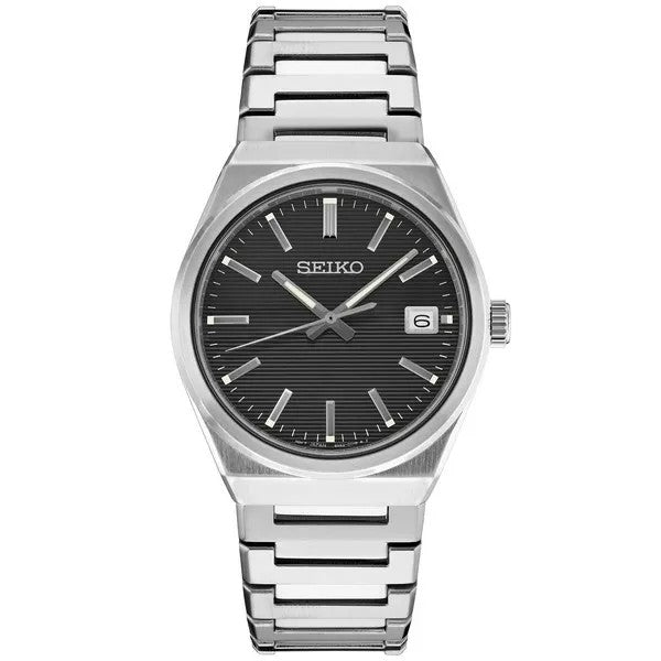 Seiko Essentials Stainless Steel Black Dial Watch