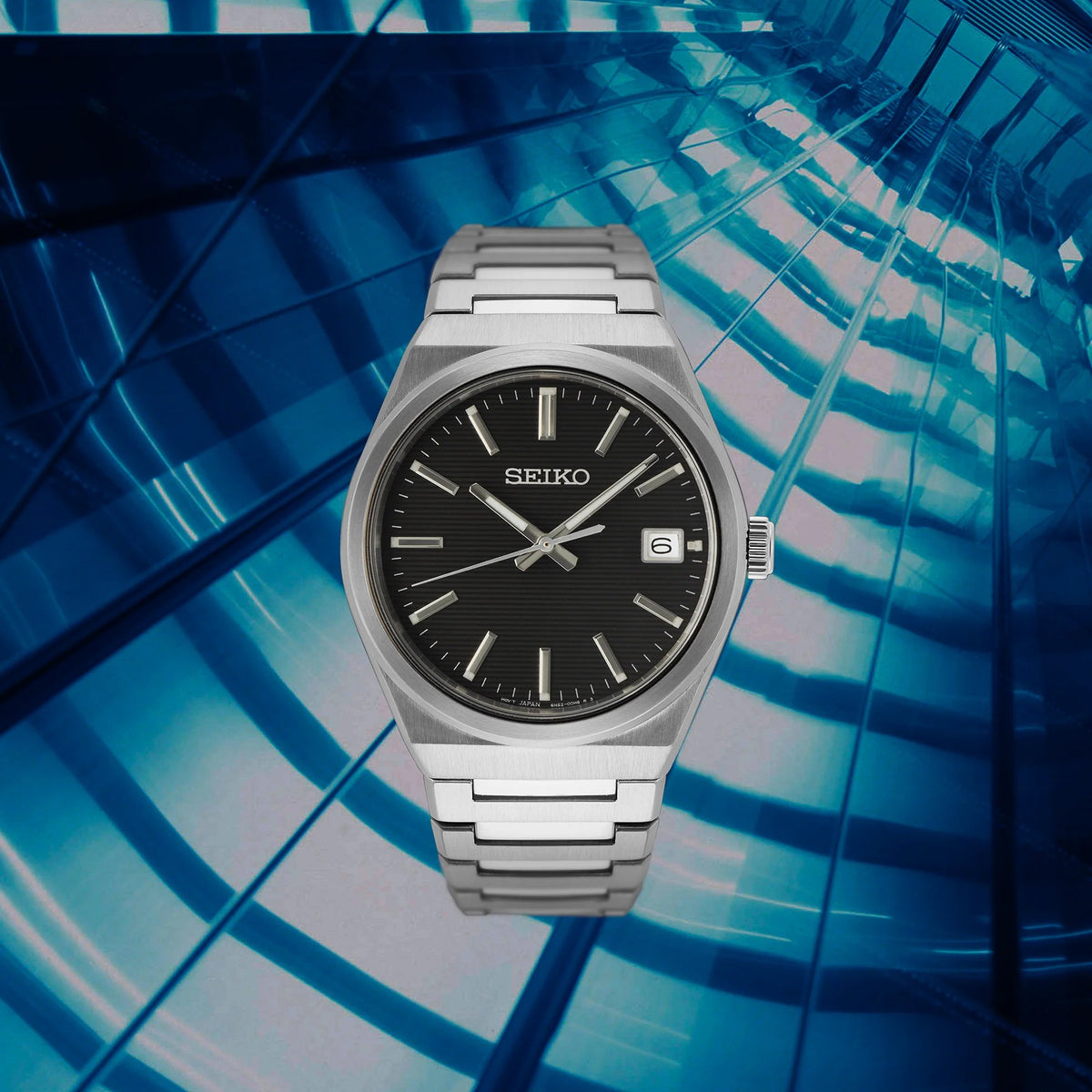Seiko Essentials Stainless Steel Black Dial Watch