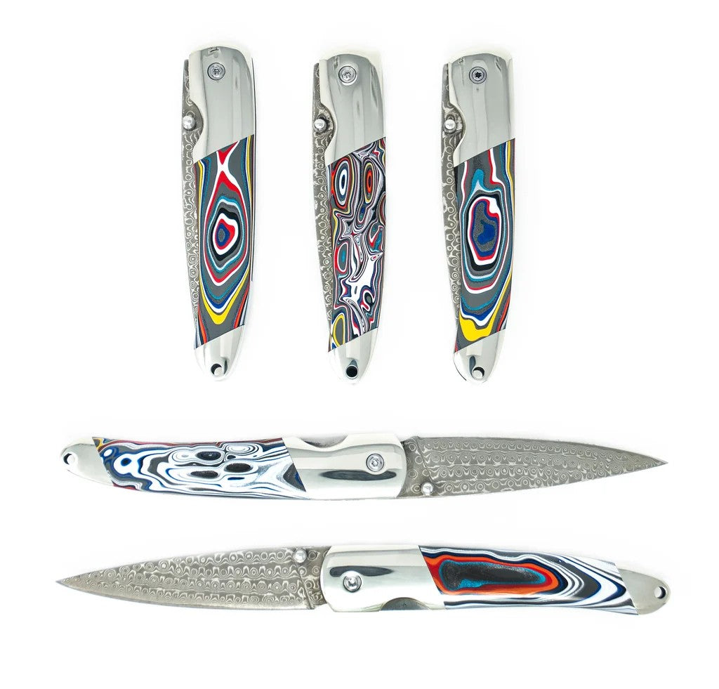Santa Fe StoneWorks Fordite Damascus 4" Blade Linerlock Knife