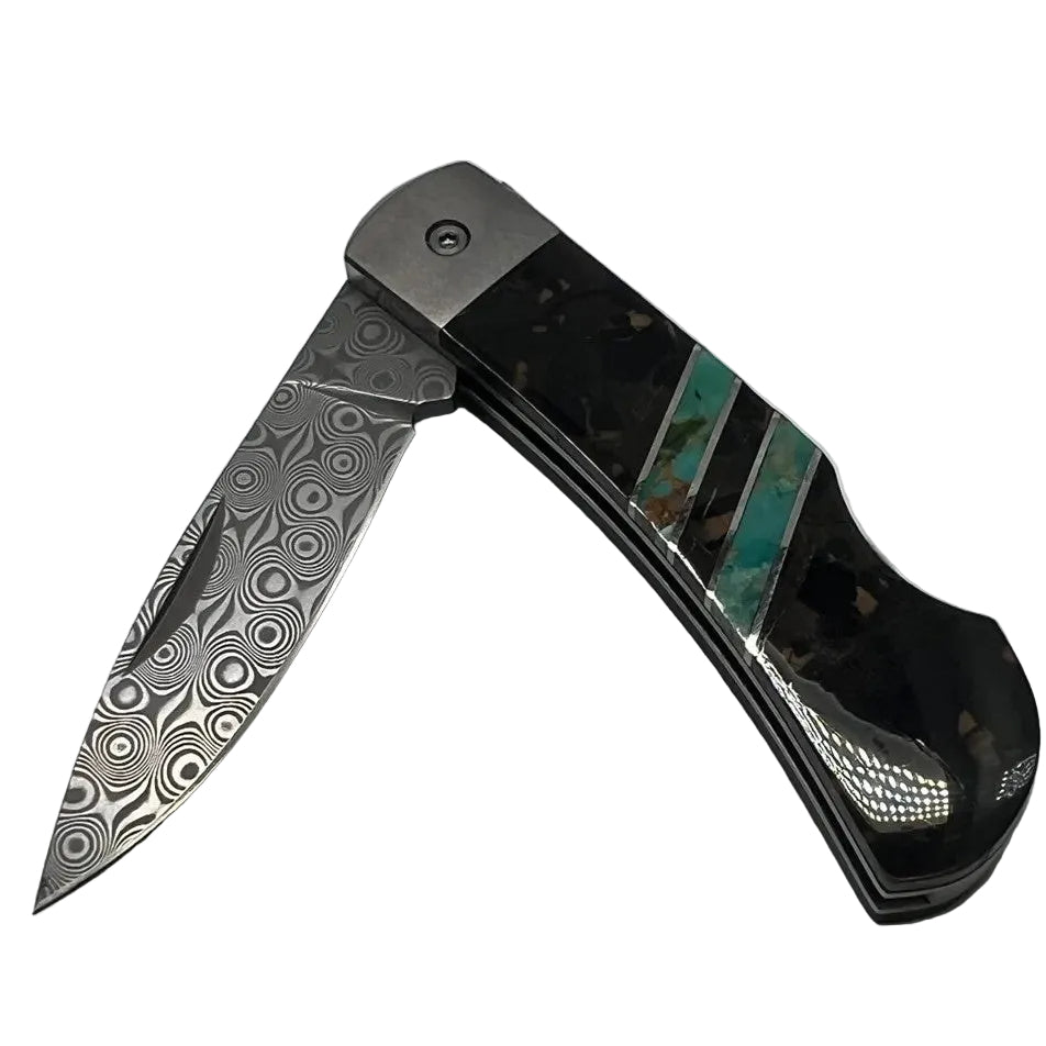 Santa Fe StoneWorks Mammoth Tusk & Turquoise Damascus Knife