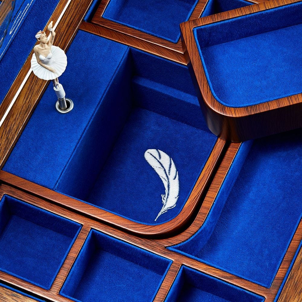 Wolf 190th Anniversary Walnut Swan Lake Musical Jewelry Box