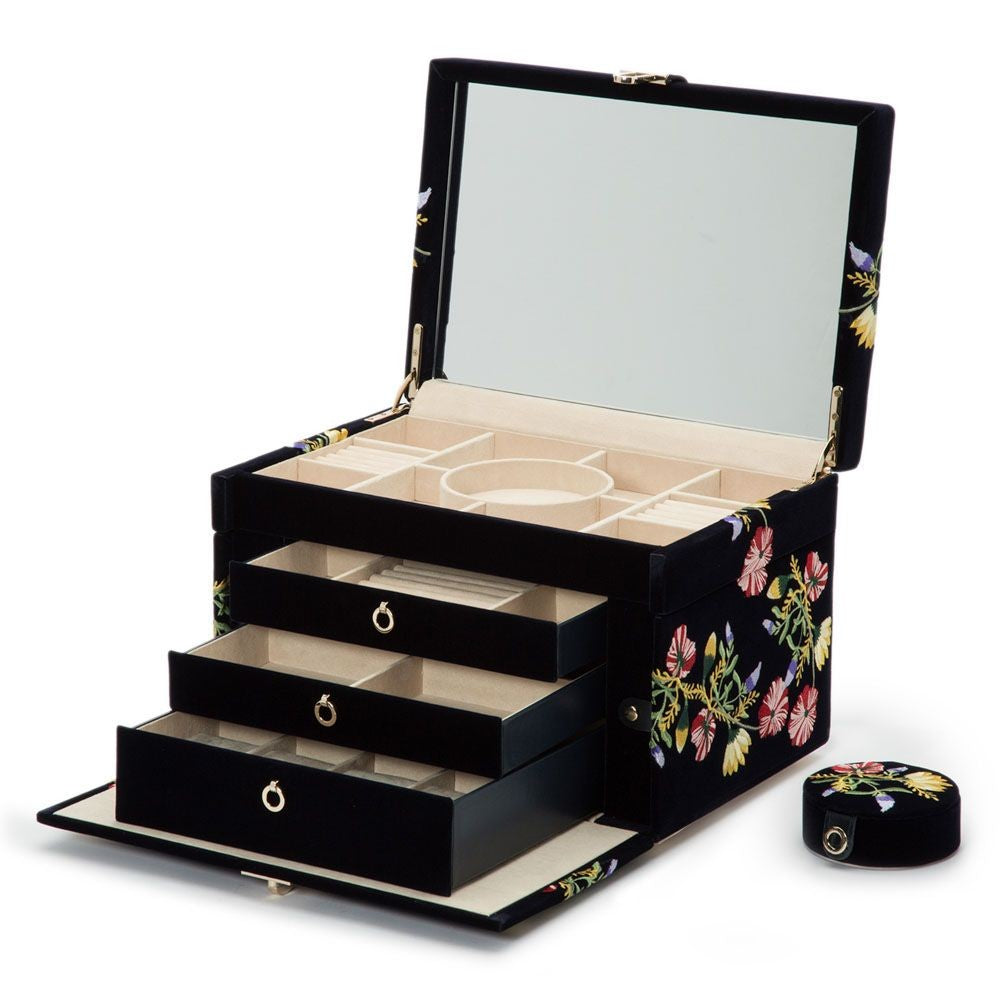 Wolf Zoe Floral Embroidered Velvet Jewelry Box