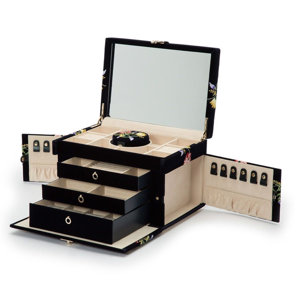 Wolf Zoe Floral Embroidered Velvet Jewelry Box