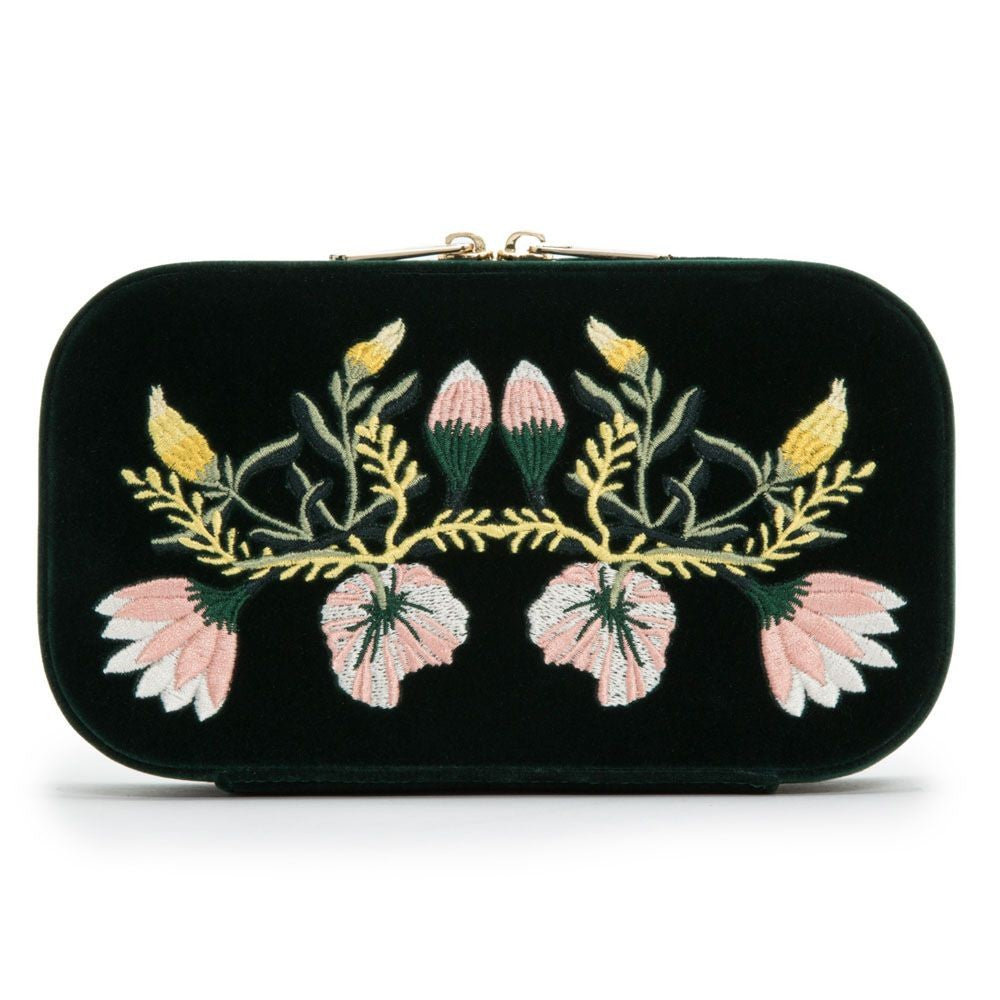 Wolf Zoe Forest Green Floral Zip Jewelry Travel Case
