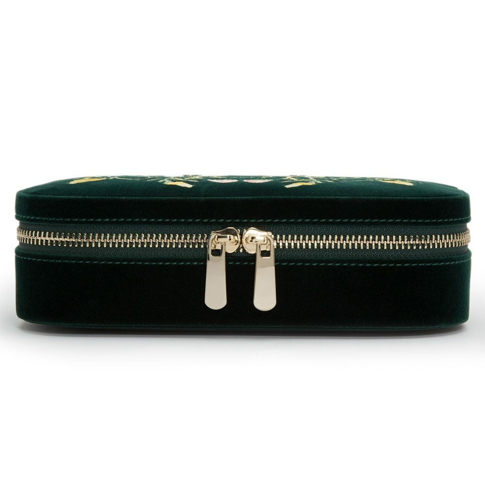 Wolf Zoe Forest Green Floral Zip Jewelry Travel Case