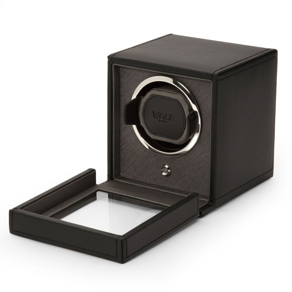 Wolf Cub Single Watch Winder in Black with Cover