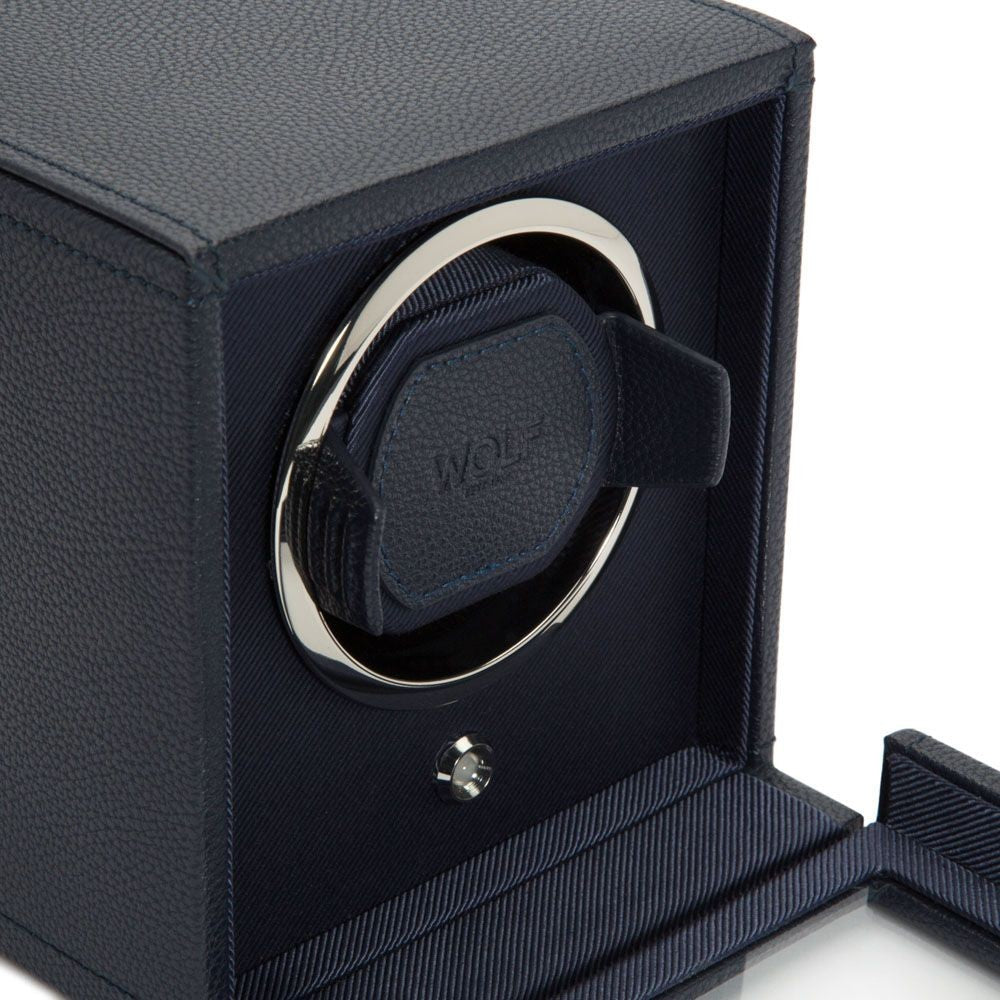 Wolf Cub Single Watch Winder in Navy with Cover