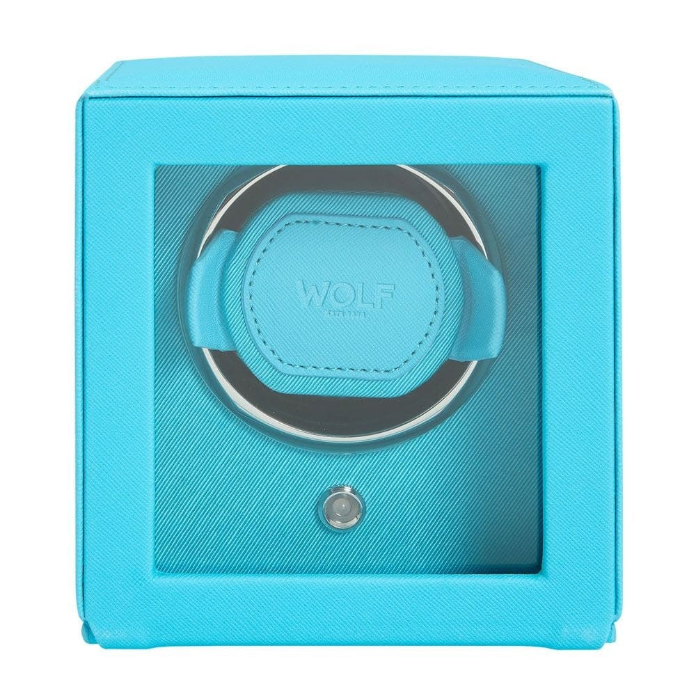 Wolf Cub Single Watch Winder in Turquoise with Cover