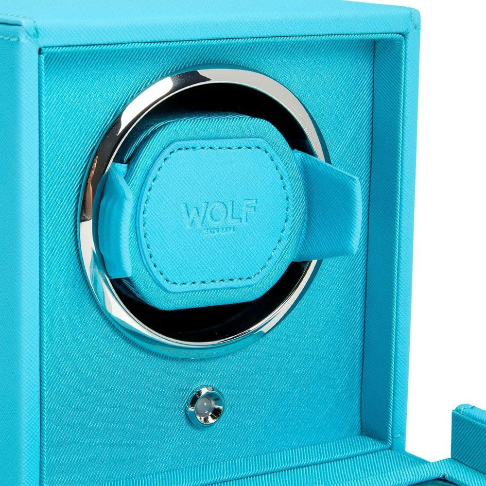 Wolf Cub Single Watch Winder in Turquoise with Cover