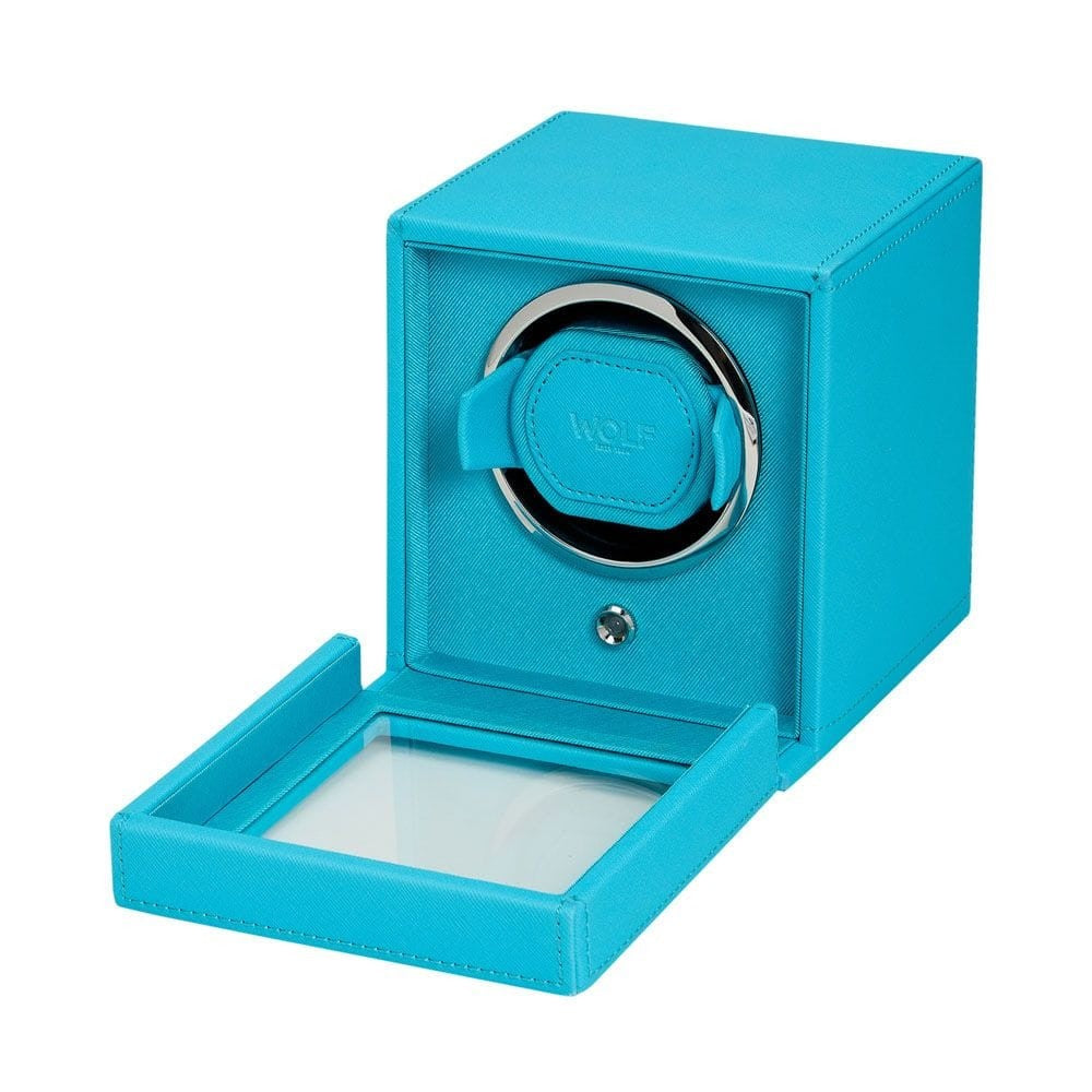 Wolf Cub Single Watch Winder in Turquoise with Cover