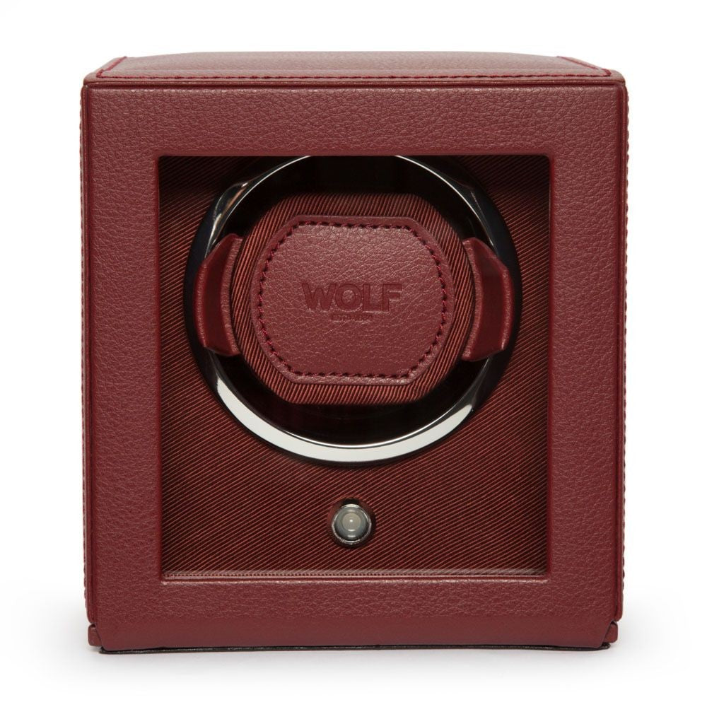 Wolf Cub Single Watch Winder in Bordeaux with Cover