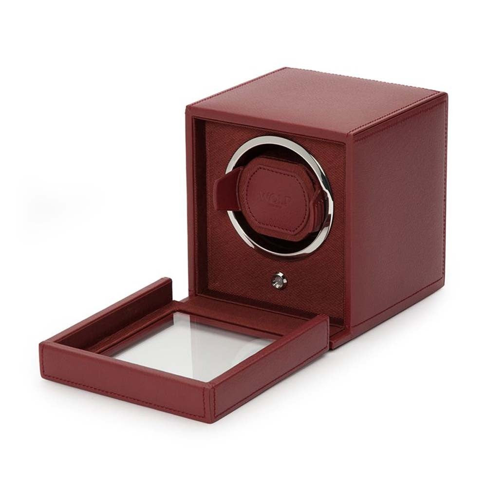 Wolf Cub Single Watch Winder in Bordeaux with Cover