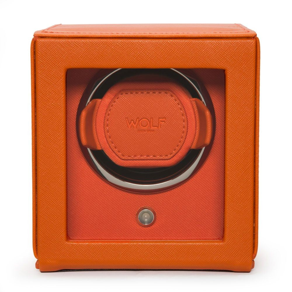 Wolf Cub Single Watch Winder in Orange with Cover
