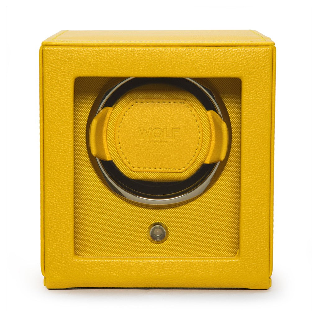 Wolf Cub Single Watch Winder in Yellow with Cover