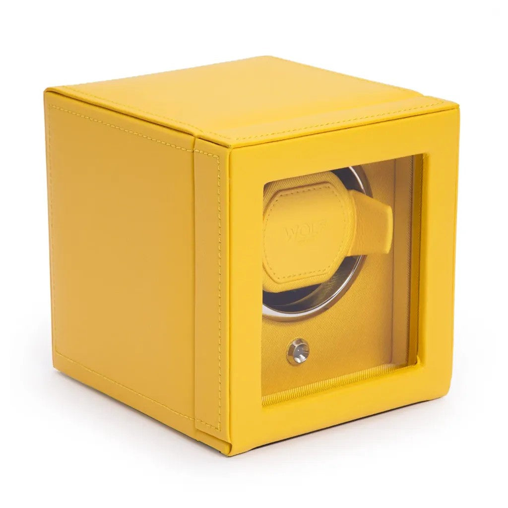 Wolf Cub Single Watch Winder in Yellow with Cover