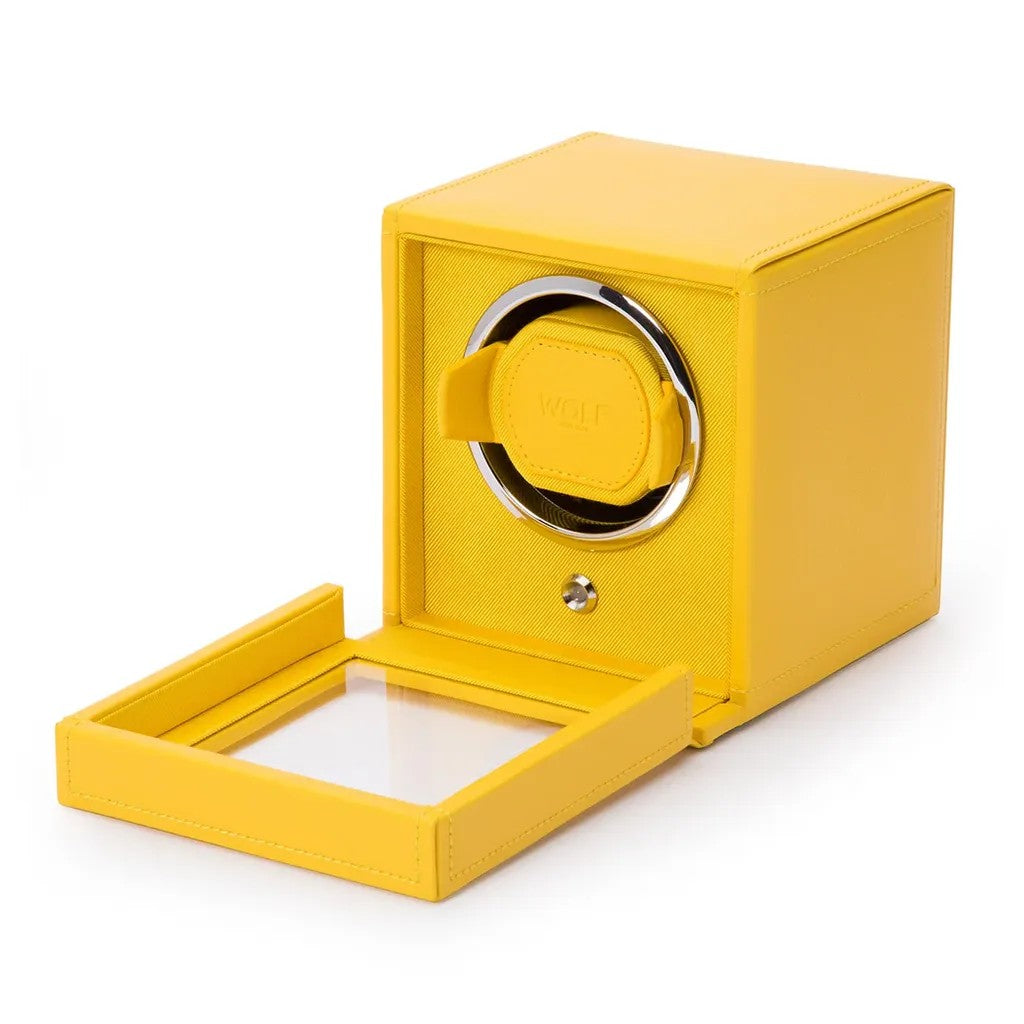 Wolf Cub Single Watch Winder in Yellow with Cover