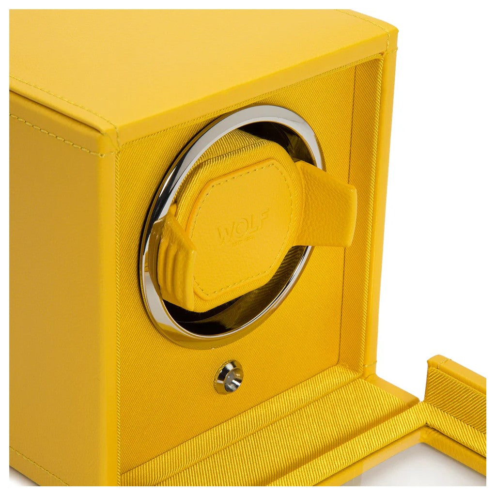 Wolf Cub Single Watch Winder in Yellow with Cover