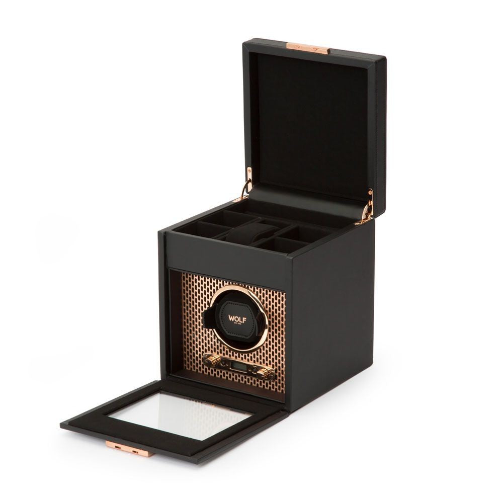 Wolf Axis Copper Watch Winder with Top Storage