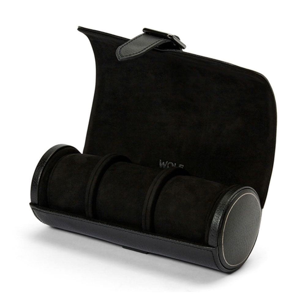Wolf British Racing Black Leather Triple Watch Roll