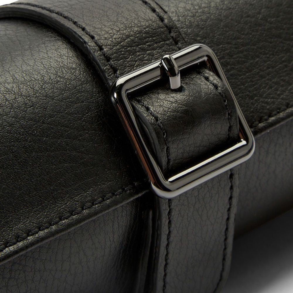 Wolf British Racing Black Leather Triple Watch Roll