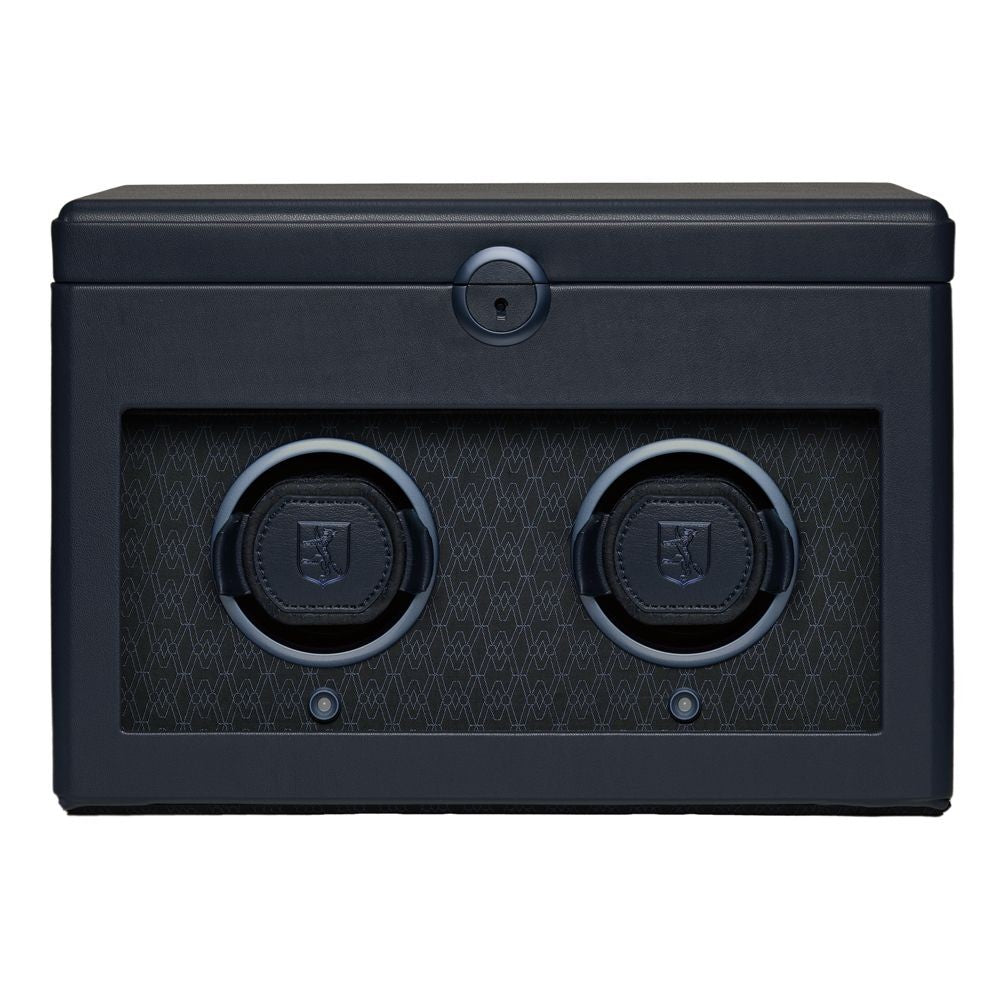 Wolf Earth Midnight Blue Double Watch Winder with Top Storage