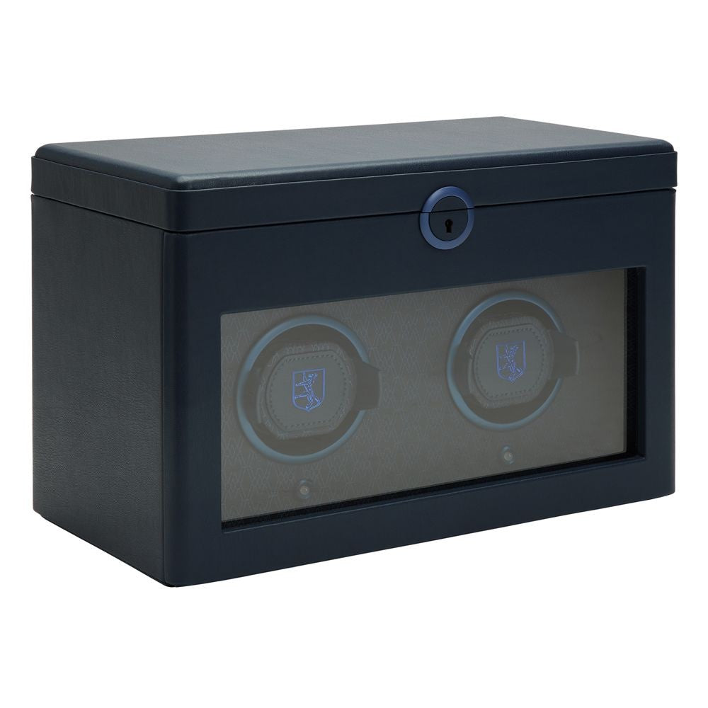 Wolf Earth Midnight Blue Double Watch Winder with Top Storage