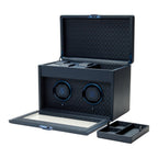 Wolf Earth Midnight Blue Double Watch Winder with Top Storage