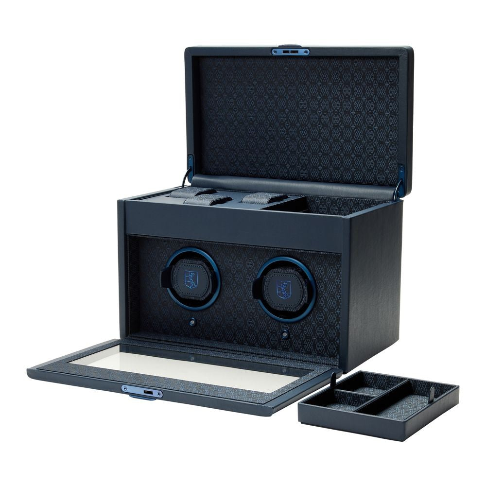 Wolf Earth Midnight Blue Double Watch Winder with Top Storage