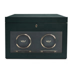 Wolf British Racing Green Double Watch Winder with Storage
