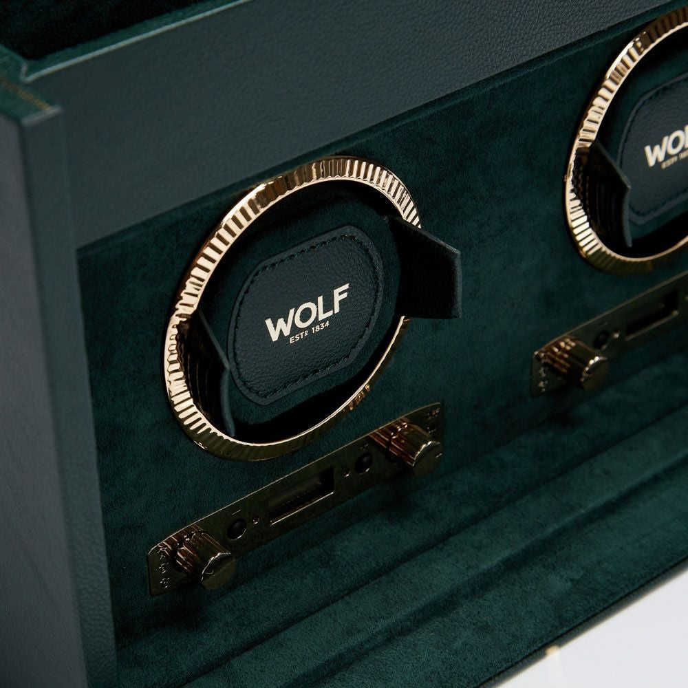 Wolf British Racing Green Double Watch Winder with Storage