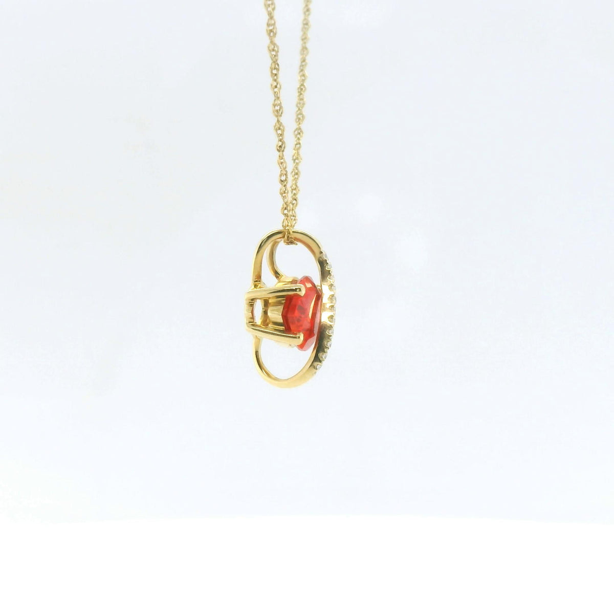Chatham 1.65ct Lab Flame Padparadscha & Diamond Pendant
