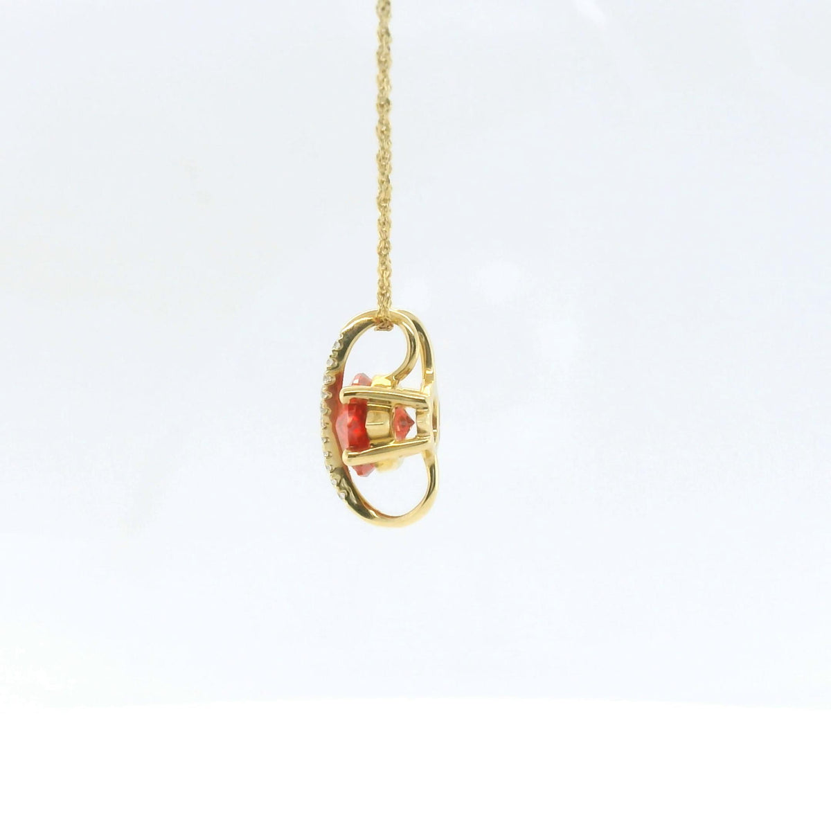 Chatham 1.65ct Lab Flame Padparadscha & Diamond Pendant