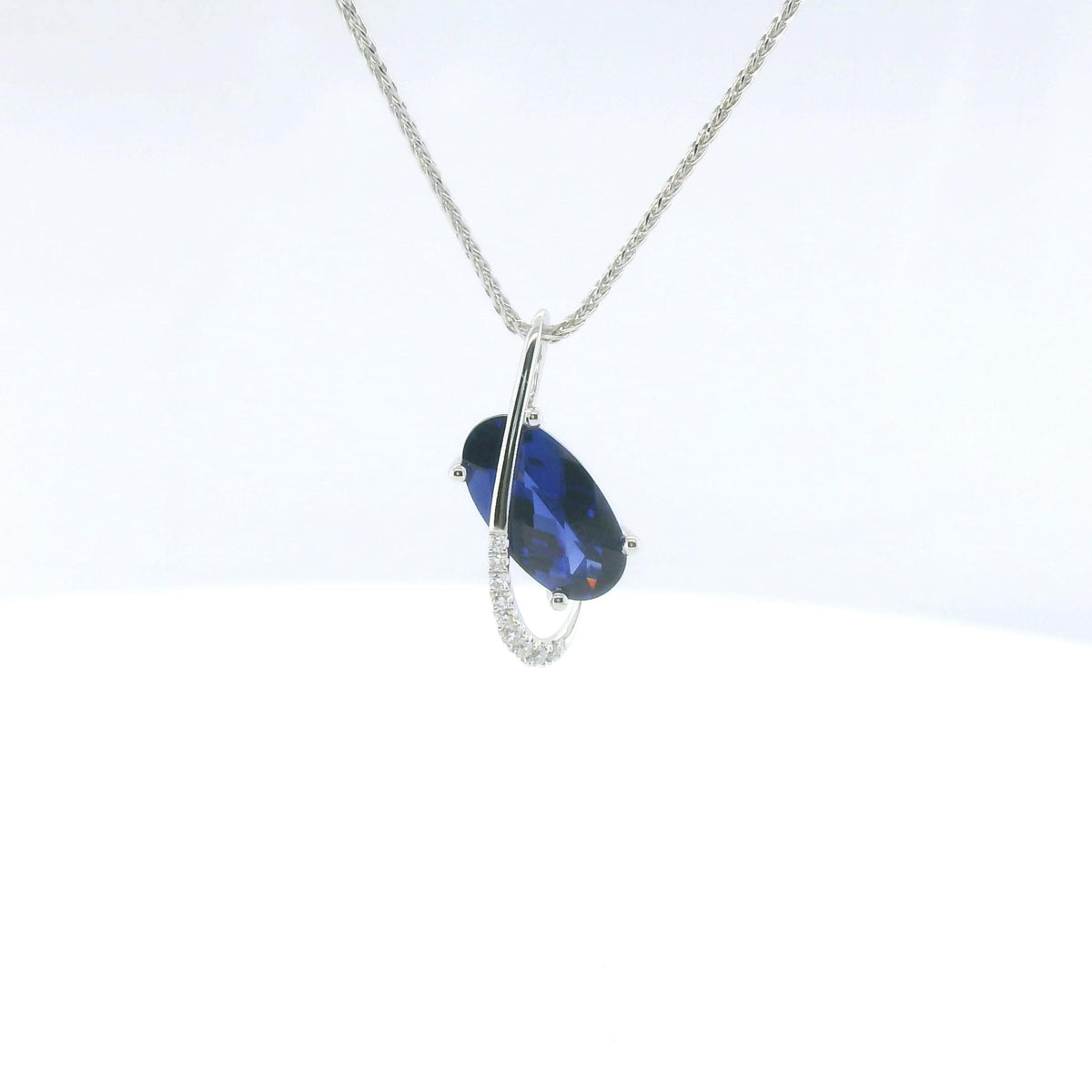 Chatham 1.79ct Lab Sapphire & Diamond Pendant