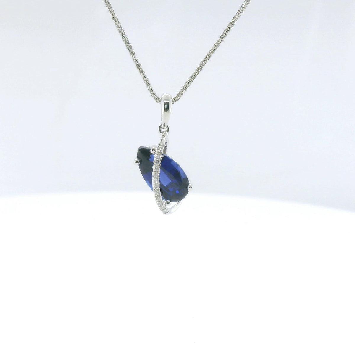 Chatham 1.63ct Lab Pear Sapphire & Diamond Pendant